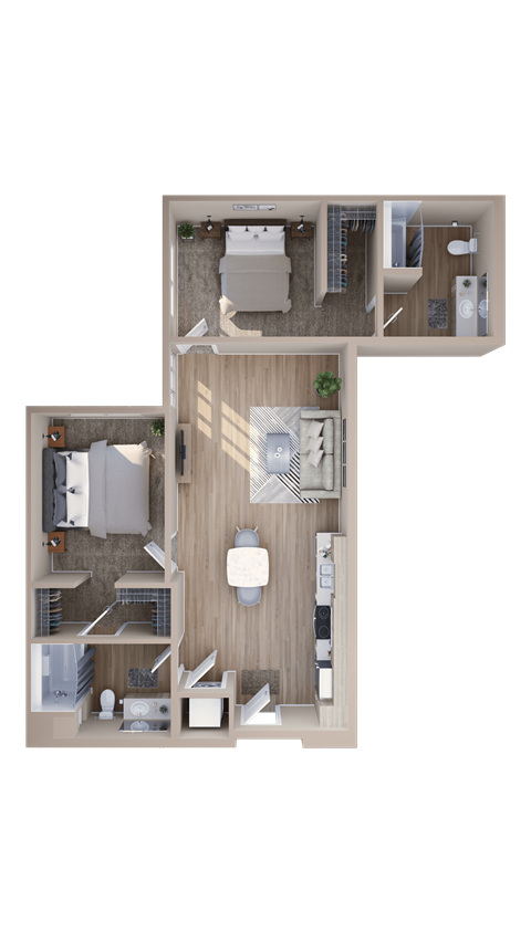 Floor plan for 2 beds, 2 baths, 995 sqft